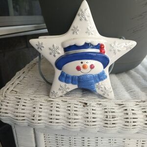 Snowman Star Ornament - Blue and White